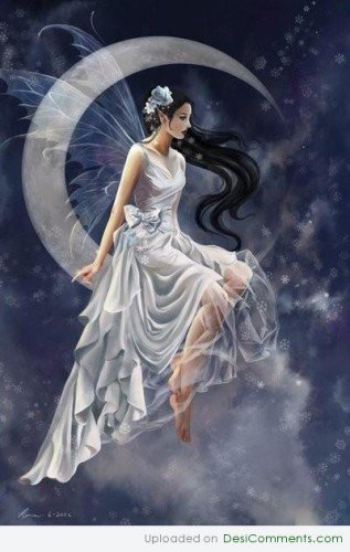 Angel Sitting On Moon