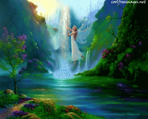 Angel Standing Near Waterfall