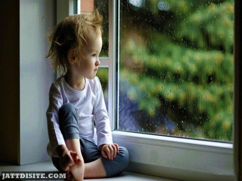 Cute Baby Watching Rain