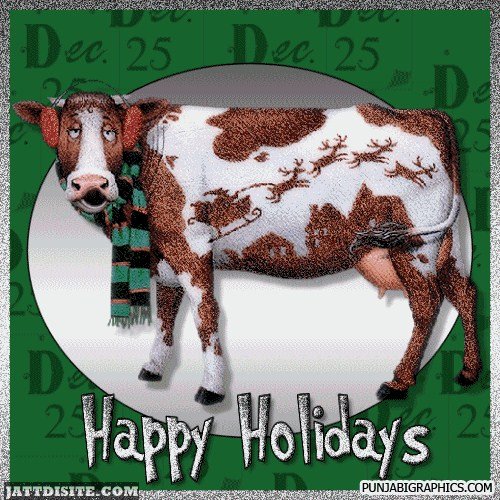Funny Cow Wish You Happy Holidays Glitter