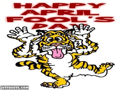 Happy April Fools Day Animated Tiger Graphic