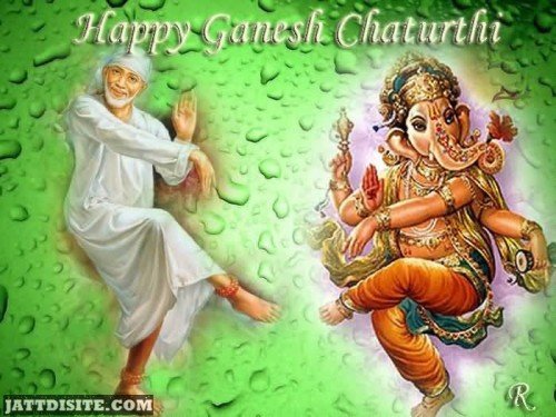 Happy Ganesh Chaturthi - Sai Baba & Ganesha Graphic