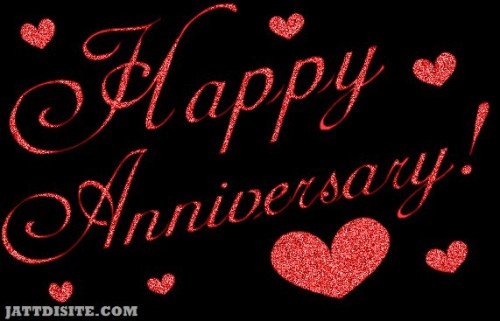 Happy anniversary glittering hearts with black background