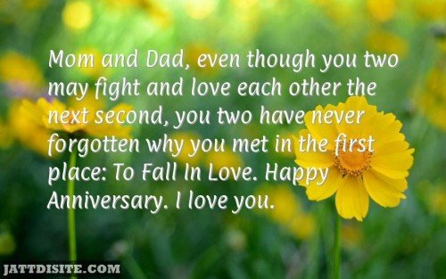 Mom And Dad Even Though You Two May Fight And Love Each Other The Next Second You Two Have Never Forgotten Why You Met In The First Place - Anniversary Quote