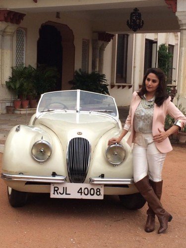 Madhuri Dixit Posing With Lovely Vintage Car