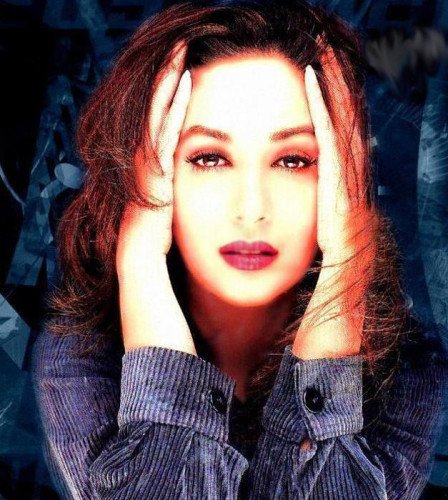 Madhuri Dixit Sexy Eyes and Wet Lips Wallpaper