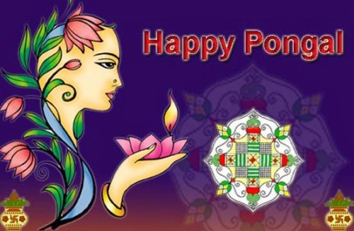 Happy Pongal Greetig Card Girl Face Graphic