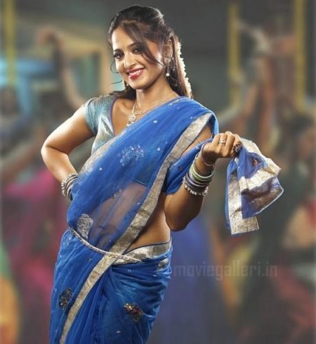 Anushka Shetty In Transparent Blue Saree Beauty Still