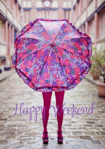 Happy Weekend Girl Under Umbrella Graphic