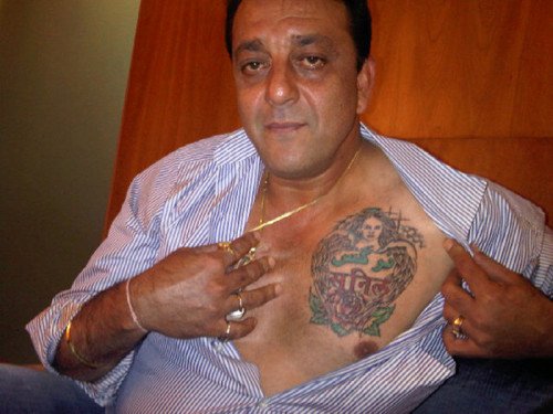 Sanjay Dutt Showing Tattoo On His Chest
