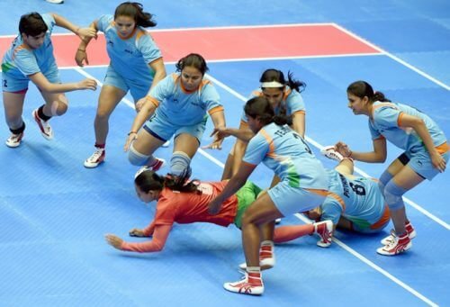 Kabaddi Girls Trying To Pull The Leg of Opponent Team Girl