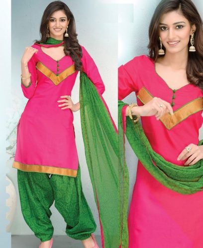 Pink And Green Patiala Suit