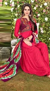 Gorgeous Cotton Reddish Pink And Maroon Patiala Suit